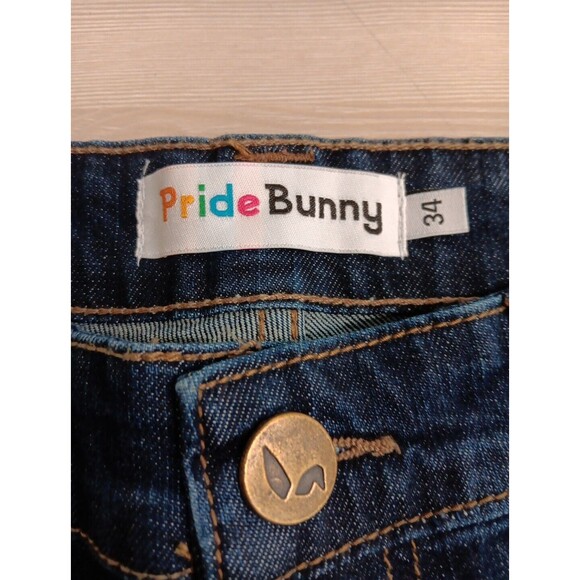 NWT Pride Bunny Jeans Size 34 Dark Wash Rainbow Roll Cuffs Vegan Stretch - Picture 3 of 6